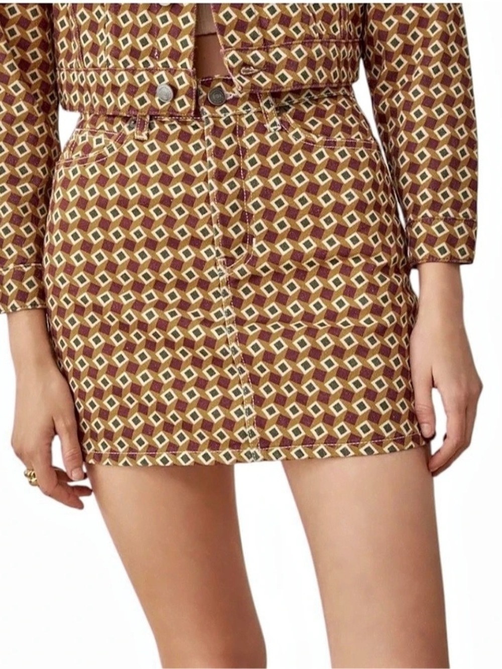 Reformation Jackie High Rise Denim Mini Skirt Geometric Mini Skirt Size 28